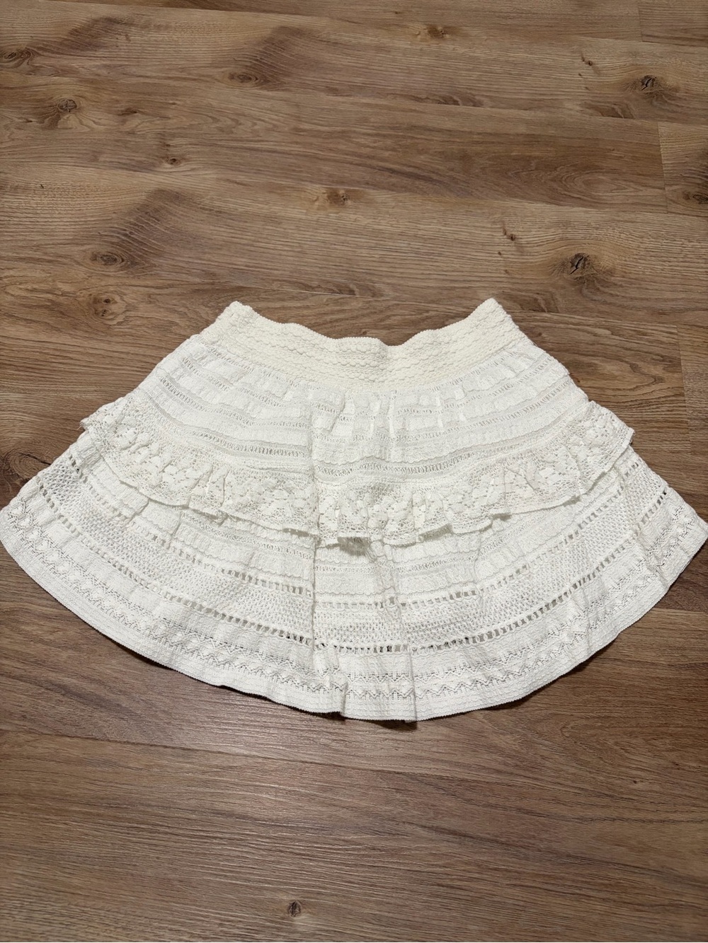 aerie White Crochet Tiered Skater Skirt